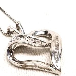 Vintage Sterling Silver and Diamond Heart Necklace